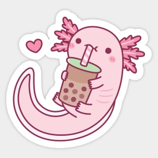 Cute Axolotl Loves Bubble Tea Sticker